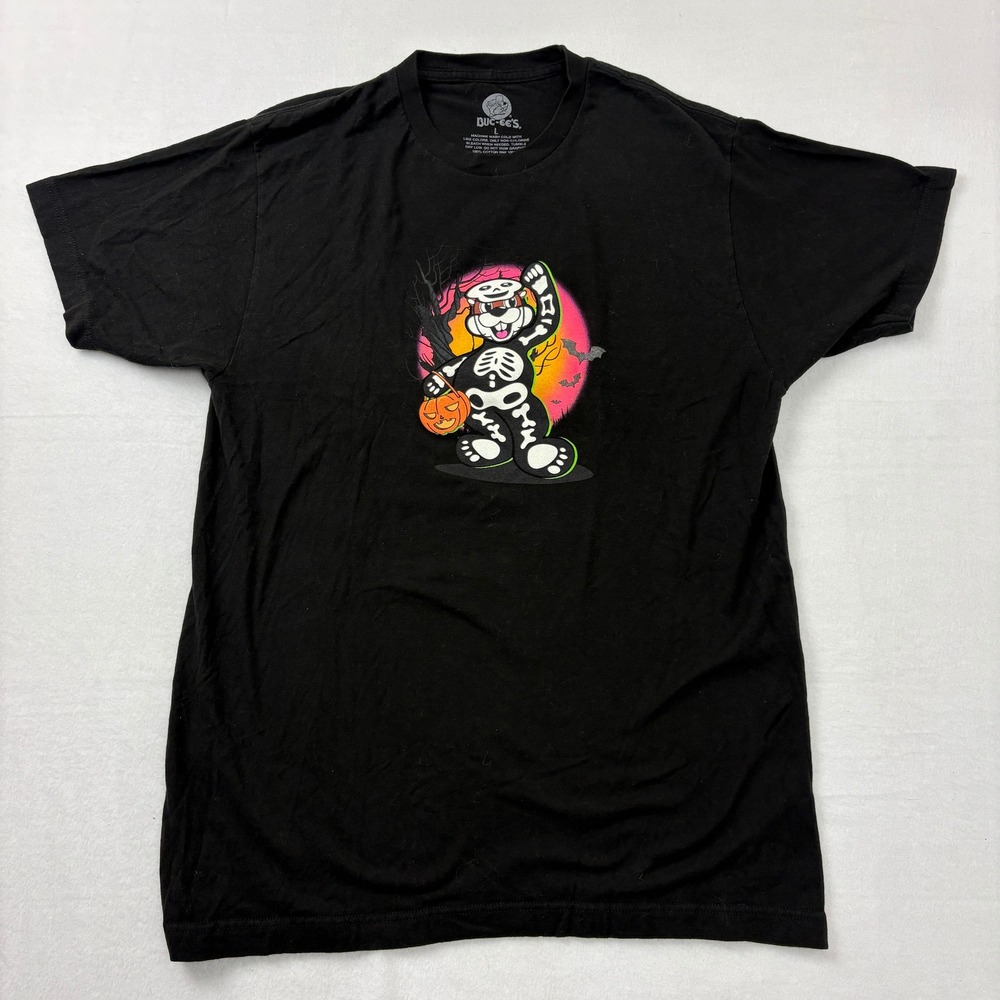 Buc-ees Halloween Skeleton Beaver T-Shirt Mens Large Black Spooky Stuff Graphic